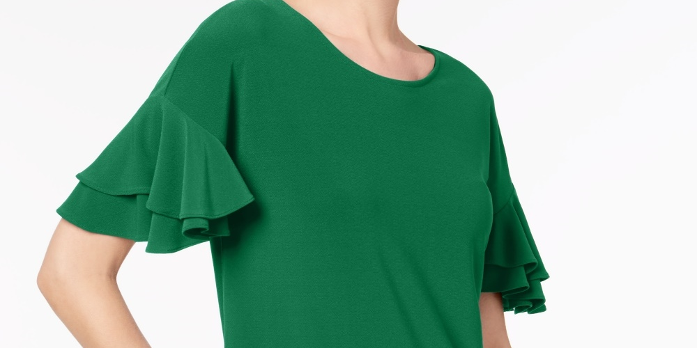 Blusa feminina com mangas franzidas INC International Concepts, verde, tamanho pequeno P