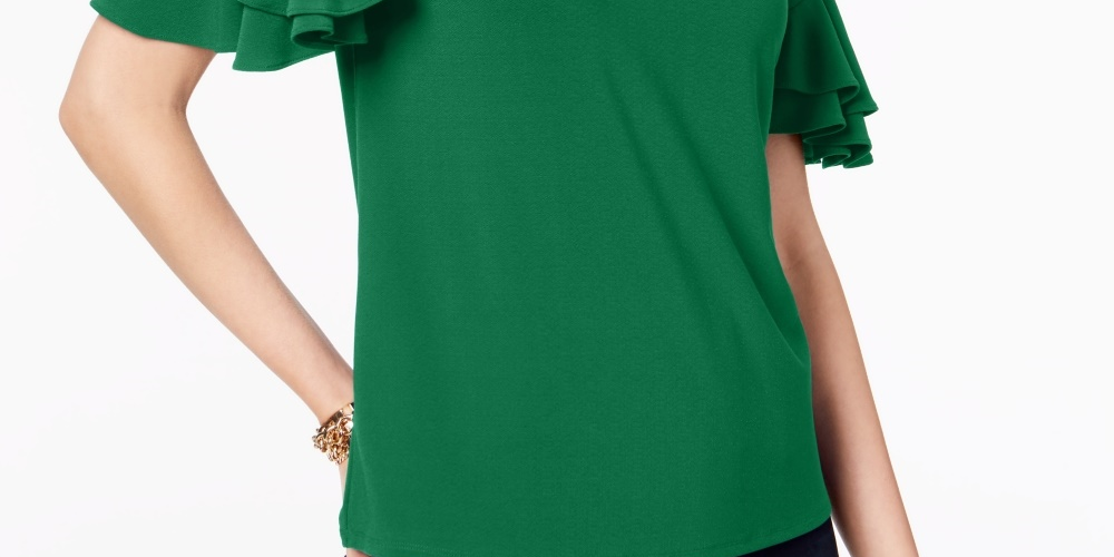 Blusa feminina com mangas franzidas INC International Concepts, verde, tamanho pequeno P