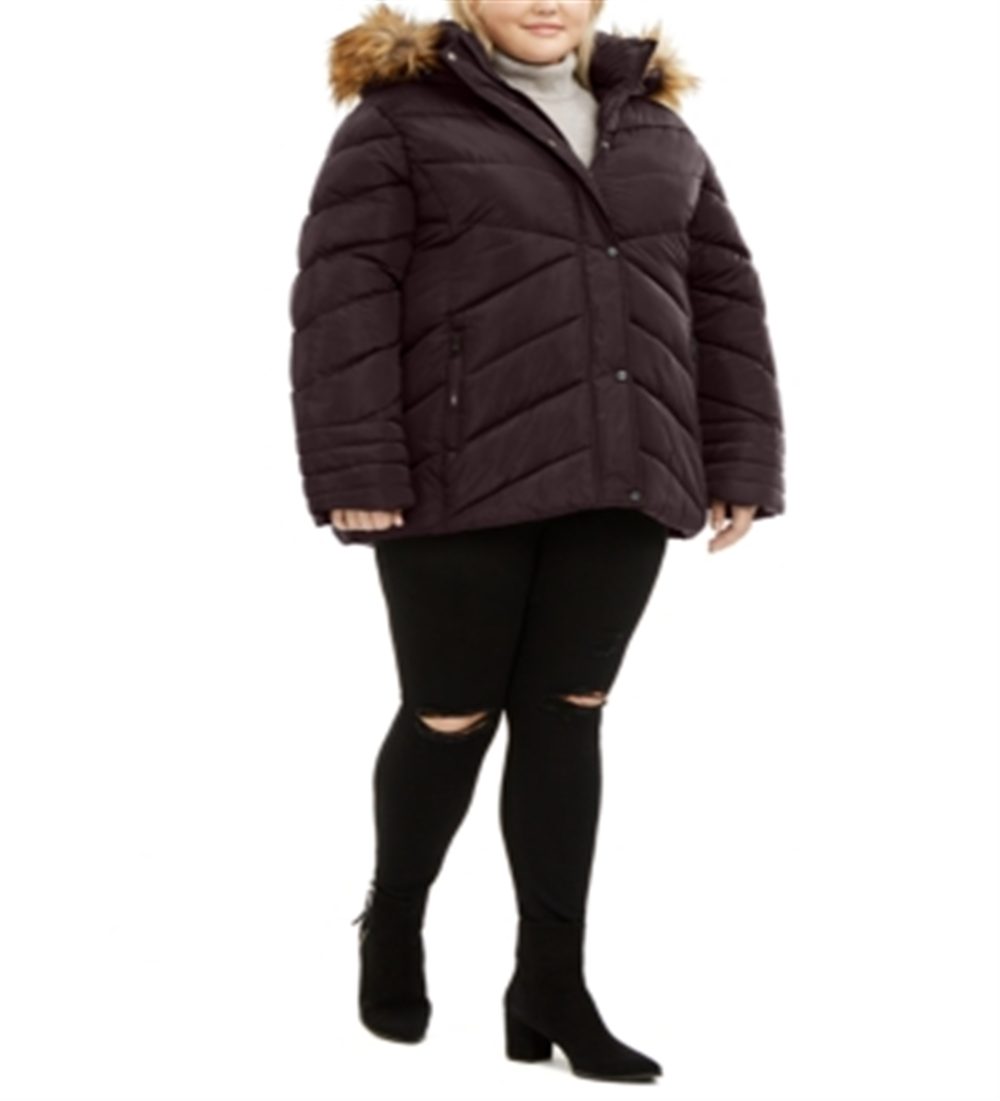 Casaco acolchoado com capuz Madden Girl Junior's Plus com acabamento em pele sintética, roxo, tamanho 3X