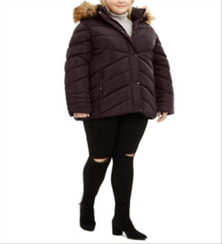 Casaco acolchoado com capuz Madden Girl Junior's Plus com acabamento em pele sintética, roxo, tamanho 3X