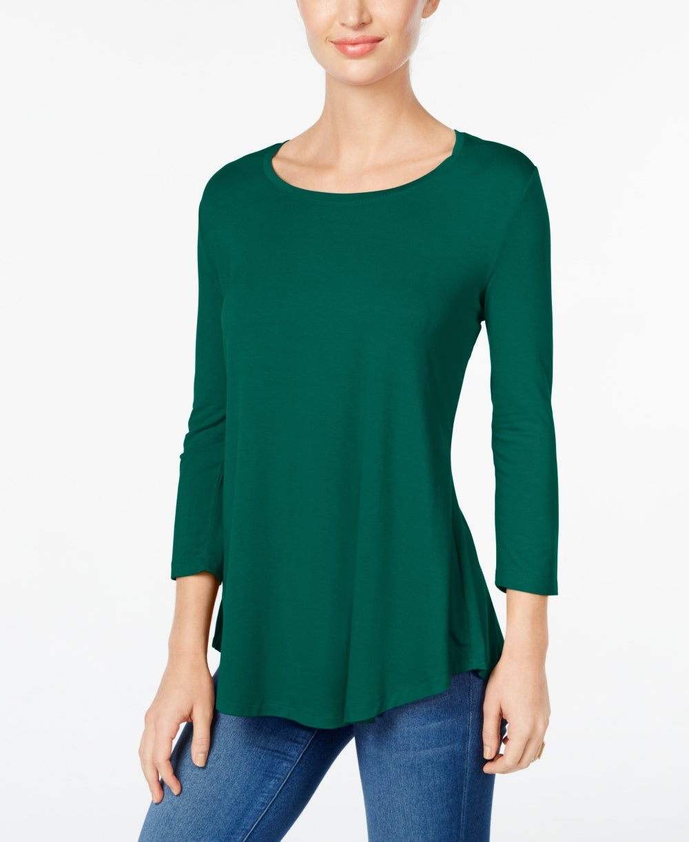 Top feminino com decote redondo e manga curta JM Collection, verde, tamanho XX-G