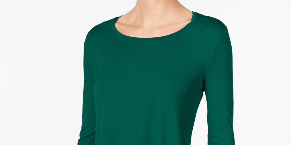 Top feminino com decote redondo e manga curta JM Collection, verde, tamanho XX-G