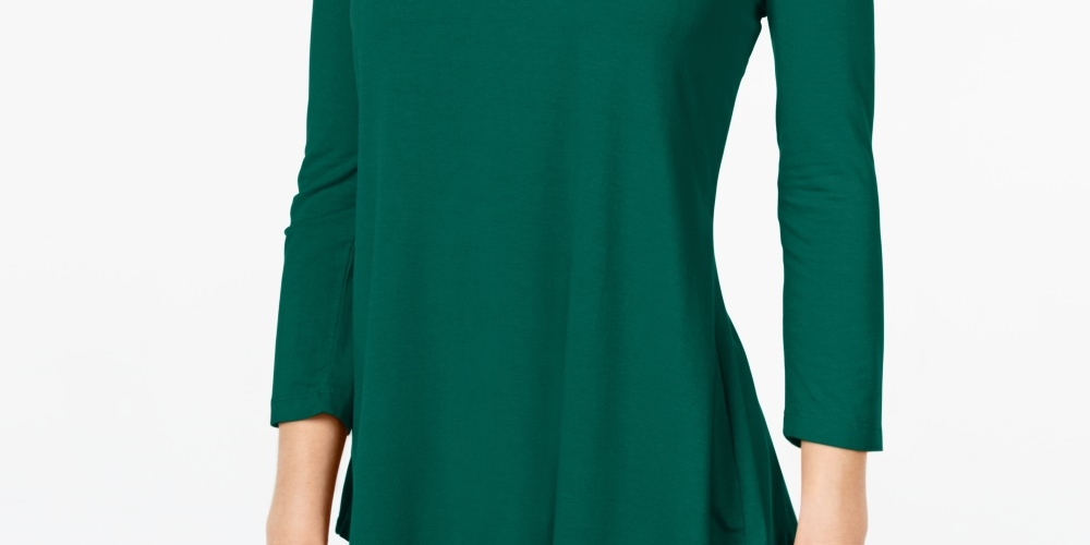 Top feminino com decote redondo e manga curta JM Collection, verde, tamanho XX-G
