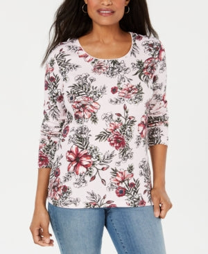 Karen Scott Blusa Feminina Estampada Decote Redondo Rosa Tamanho P