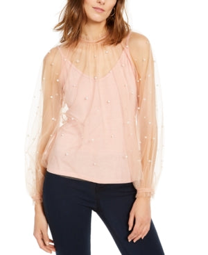 Blusa de tule com decote falso e detalhes em tule da INC International Concepts para mulheres, tamanho XX-G