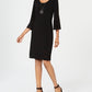 Vestido feminino JM Collection com decote em V e mangas curtas, preto, tamanho X-S
