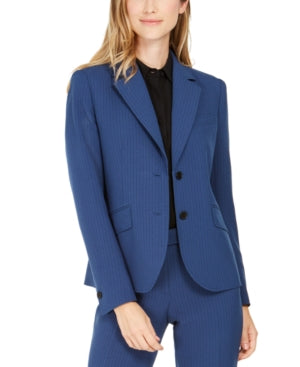 Blazer feminino listrado com botões Anne Klein, jaqueta azul para usar no trabalho, tamanho 6