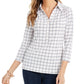 Camisa polo feminina Charter Club com estampa de manga 3/4, branca, tamanho P