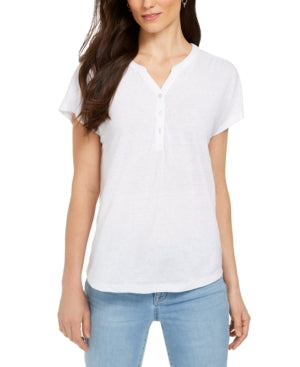 Blusa Henley de Linho e Manga Dolman Feminina Style &amp; Co Branca Tamanho P