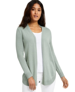 Suéter feminino Charter Club com frente aberta e bainha curva, verde, tamanho médio