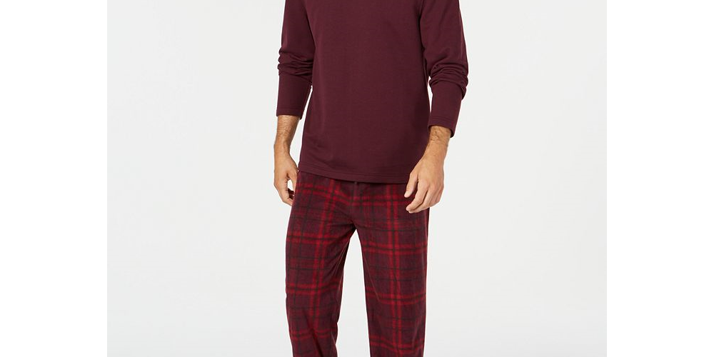 Conjunto de pijama de lã xadrez masculino Club Room, roxo, tamanho XX-G