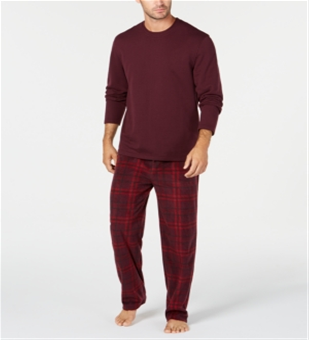Conjunto de pijama de lã xadrez masculino Club Room, roxo, tamanho XX-G