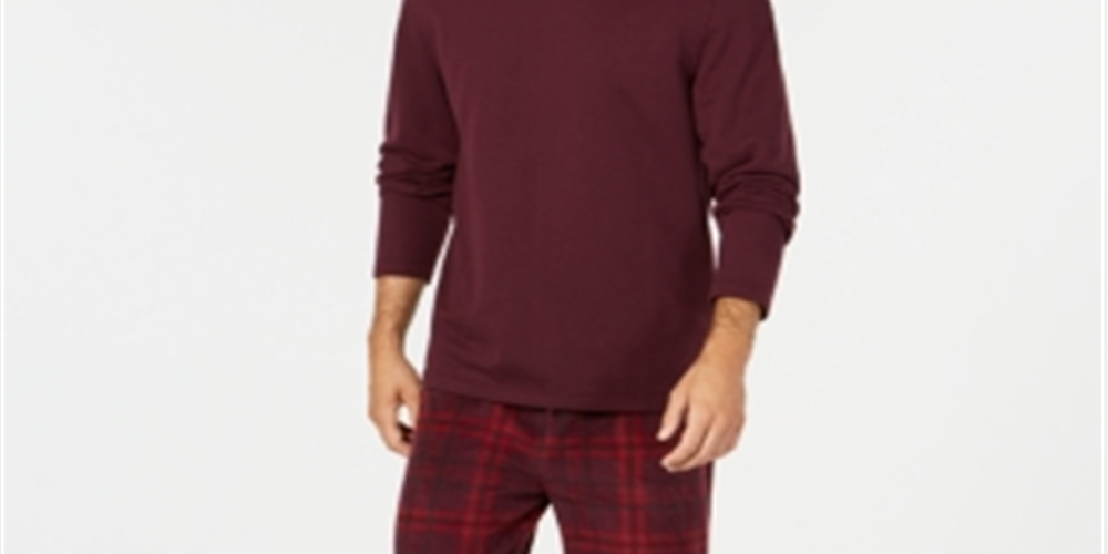 Conjunto de pijama de lã xadrez masculino Club Room, roxo, tamanho XX-G
