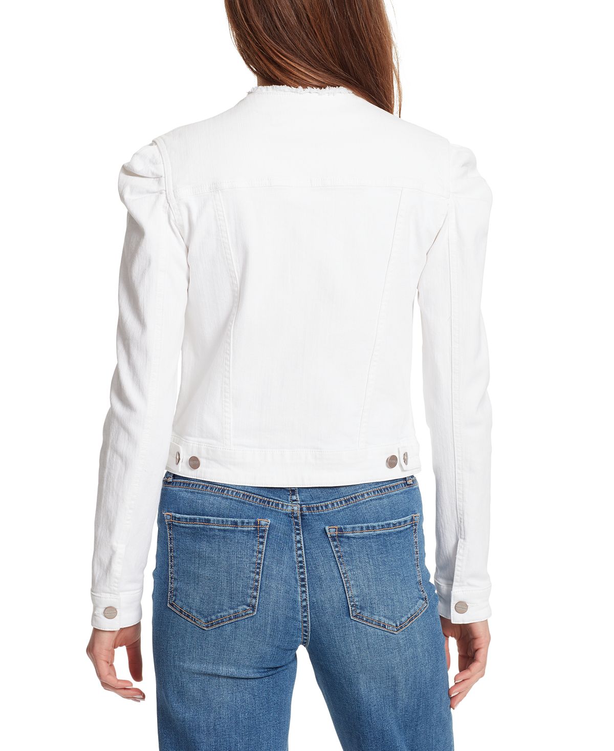 Jaqueta jeans feminina Sanctuary Collette com gola desfiada, branca, tamanho médio