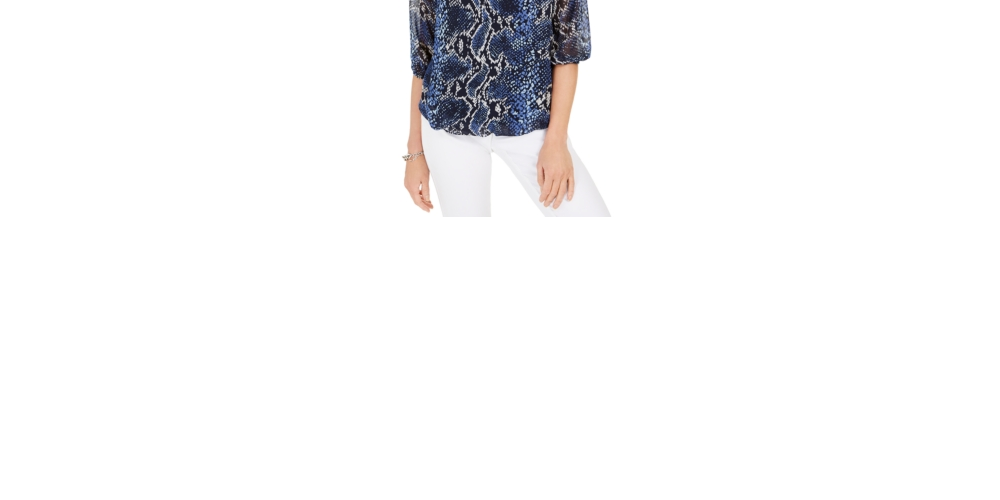 JM Collection Top feminino com estampa de cobra e bolhas, azul, tamanho pequeno, médio