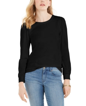 Charter Club Supima Puff Sleeve Top Feminino Preto Tamanho Médio