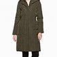 Cole Haan Parka com capuz e botões femininos, jaqueta de inverno verde, tamanho grande