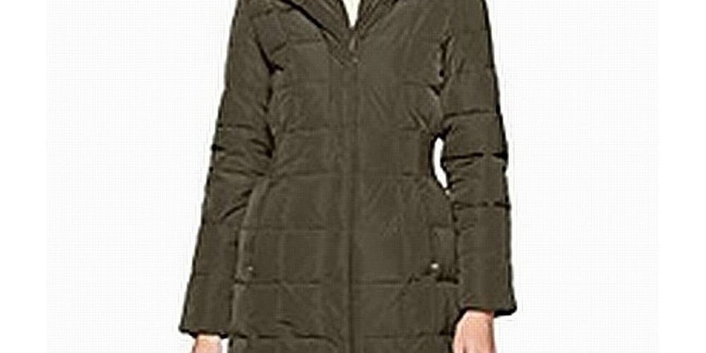 Cole Haan Parka com capuz e botões femininos, jaqueta de inverno verde, tamanho grande
