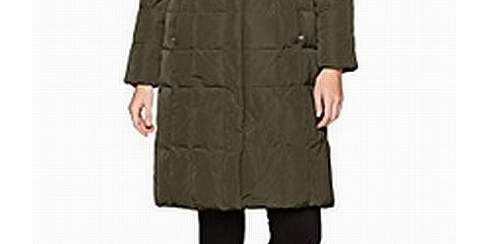 Cole Haan Parka com capuz e botões femininos, jaqueta de inverno verde, tamanho grande