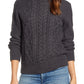 Suéter feminino de tricô com gola redonda e cabo Lucky Brand, preto, tamanho pequeno