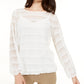 Blusa feminina Alfani transparente com listras e manga balão, branca, tamanho pequeno G
