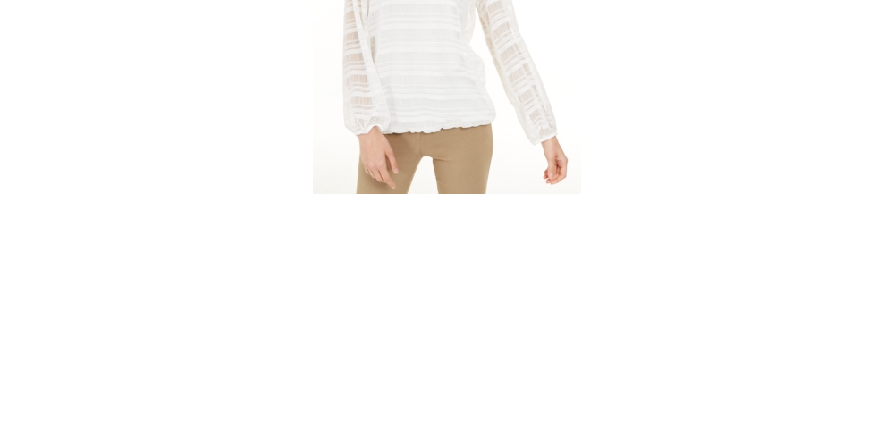 Blusa feminina Alfani transparente com listras e manga balão, branca, tamanho pequeno G