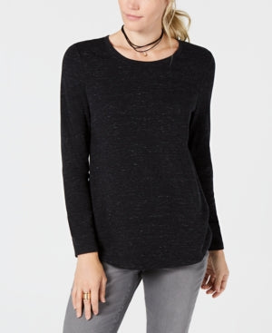 Camiseta feminina de manga comprida Style &amp; Co, preta, tamanho médio