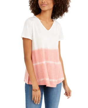 Blusa feminina estilo &amp; co, decote em V, tingida, em mistura de linho, rosa, tamanho extragrande