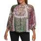 Blusa feminina Calvin Klein com estampa floral e babados, tamanho extragrande