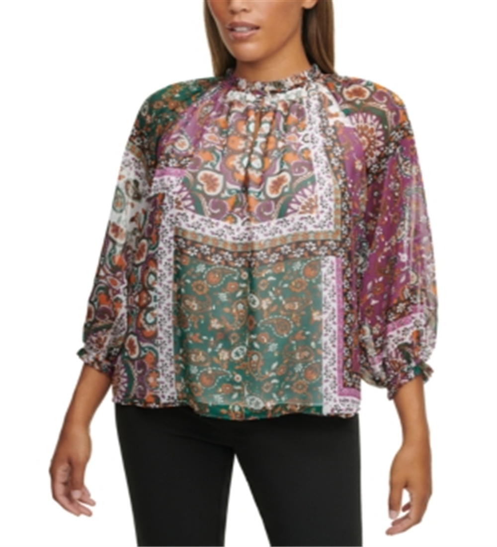 Blusa feminina Calvin Klein com estampa floral e babados, tamanho extragrande