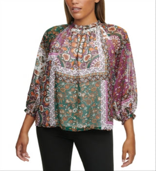 Blusa feminina Calvin Klein com estampa floral e babados, tamanho extragrande