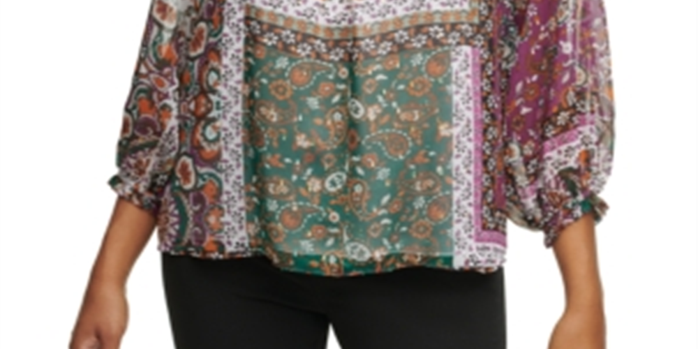Blusa feminina Calvin Klein com estampa floral e babados, tamanho extragrande
