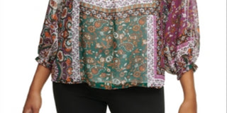 Blusa feminina Calvin Klein com estampa floral e babados, tamanho extragrande