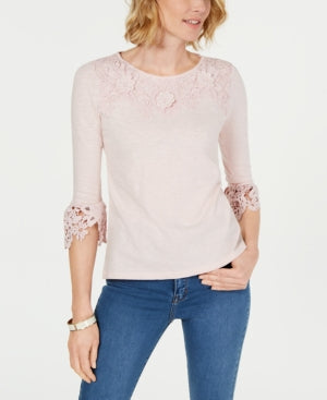 Blusa feminina Charter Club com manga sino bordada, rosa, tamanho PSM