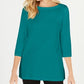 Karen Scott Blusa de malha feminina de algodão com decote canoa e manga 3/4, verde, tamanho pequeno
