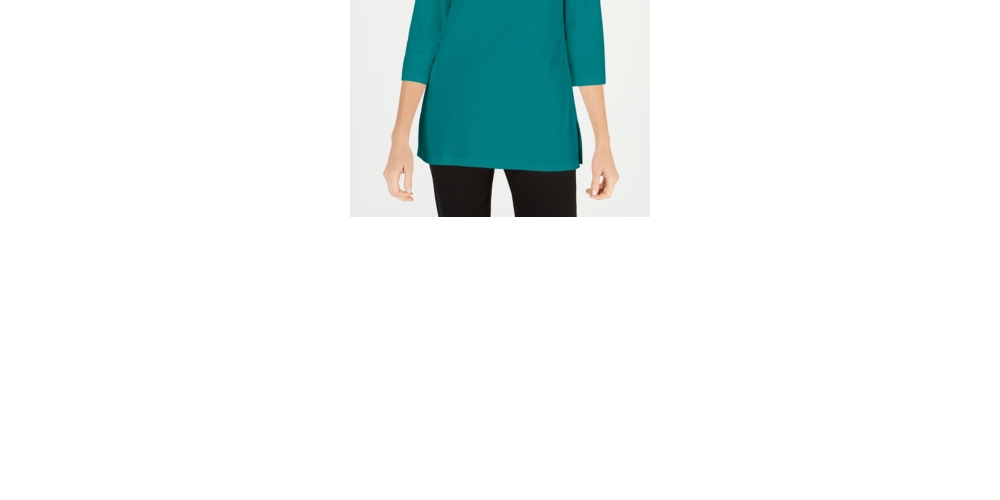 Karen Scott Blusa de malha feminina de algodão com decote canoa e manga 3/4, verde, tamanho pequeno