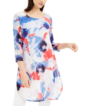 Blusa Alfani Feminina Super Túnica Blooms Azul Tamanho Pequeno Médio