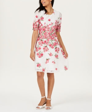Vestido feminino Charter Club com ajuste evasê e renda, branco, tamanho P