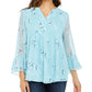 Charter Club Blusa Feminina Estampada com Babados Duplos Azul Tamanho XX-G