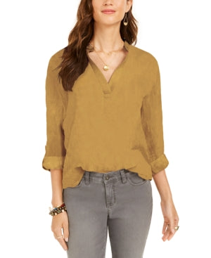 Blusa popover texturizada lisa feminina Style &amp; Co, amarela, tamanho extragrande