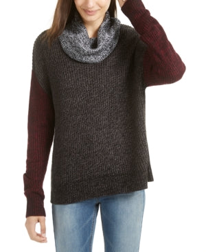 Suéter feminino de acrílico BCX com gola alta, cinza, tamanho médio