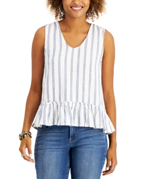 Blusa listrada feminina Style &amp; Co, regata, branca, tamanho grande