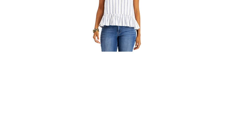 Blusa listrada feminina Style &amp; Co, regata, branca, tamanho grande