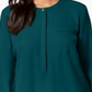 Blusa plissada feminina com botões, azul-petróleo, tamanho XS, da coleção JM