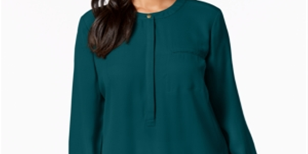 Blusa plissada feminina com botões, azul-petróleo, tamanho XS, da coleção JM