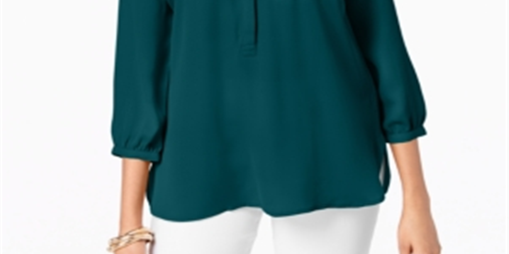 Blusa plissada feminina com botões, azul-petróleo, tamanho XS, da coleção JM