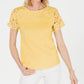 Camiseta feminina Charter Club de algodão com renda e detalhes, amarela, tamanho médio