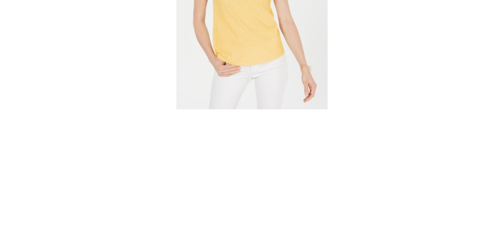 Camiseta feminina Charter Club de algodão com renda e detalhes, amarela, tamanho médio