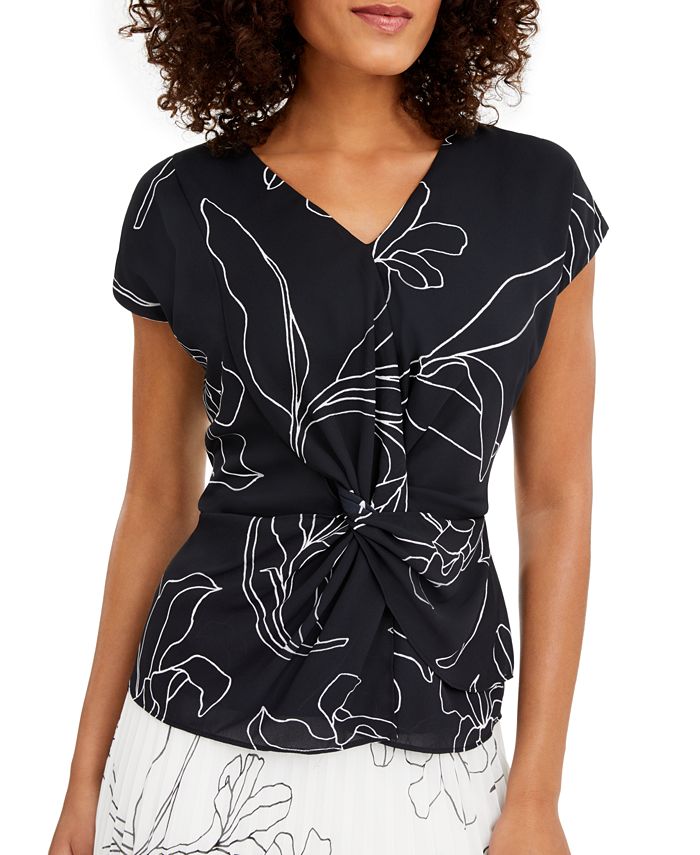 Blusa feminina Alfani com frente torcida, azul, tamanho M