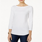 Charter Club Blusa feminina de algodão Pima com gola canoa, branca, tamanho 2XL